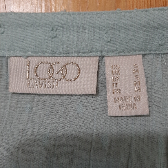 Logo Lavish Shirt Blouse Swiss Dot Green Embroidered Buttoned Women's Size S - Picture 8 of 14